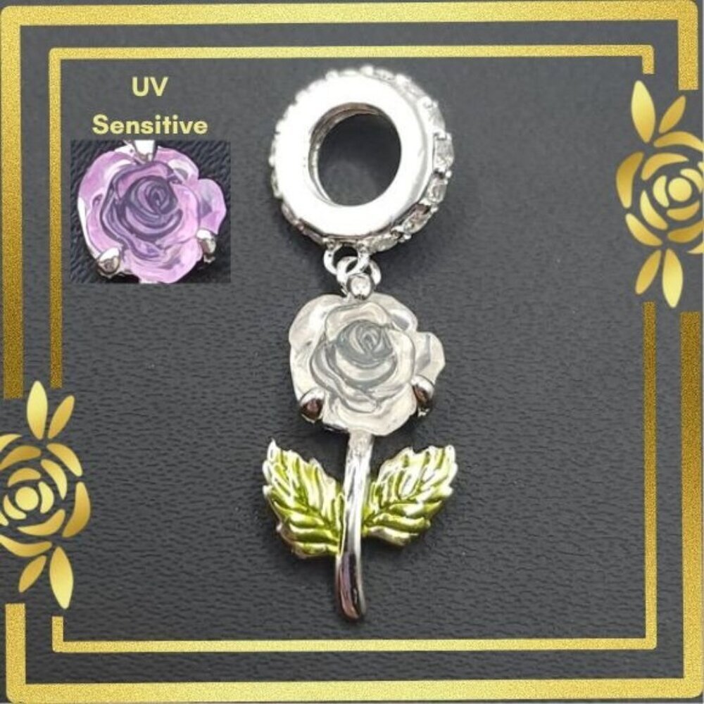 925 Silver‎ Rose UV-Sensitive Charm (NWOT)